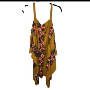 Pineapple Moon Honolulu Hawaii Poncho Blouse Top One Size Brown & Hibiscus